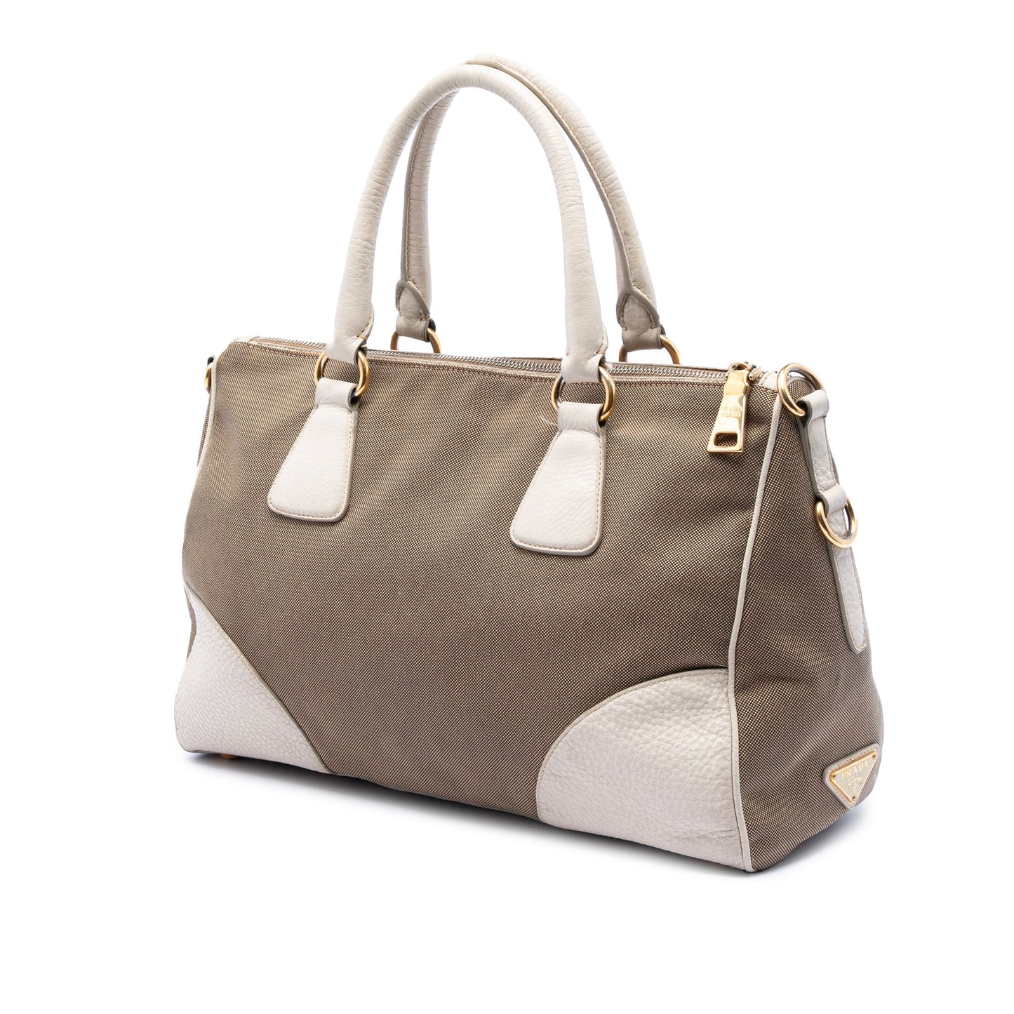 Prada Vitello Daino Trimmed Canvas Canapa Logo Satchel