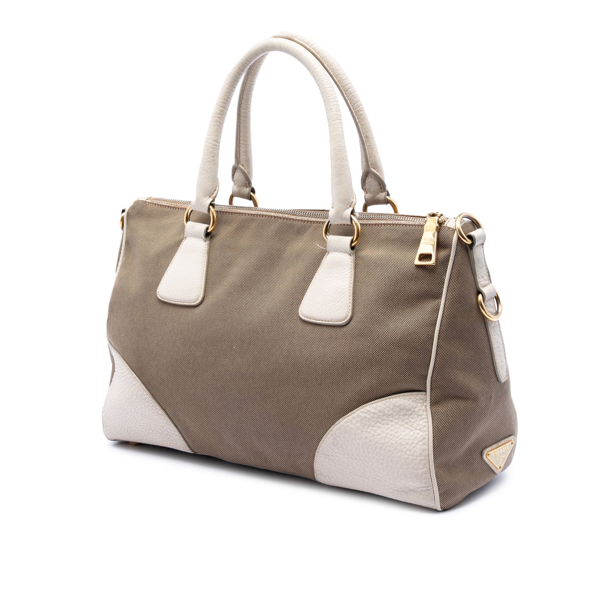 Prada Vitello Daino Trimmed Canvas Canapa Logo Satchel