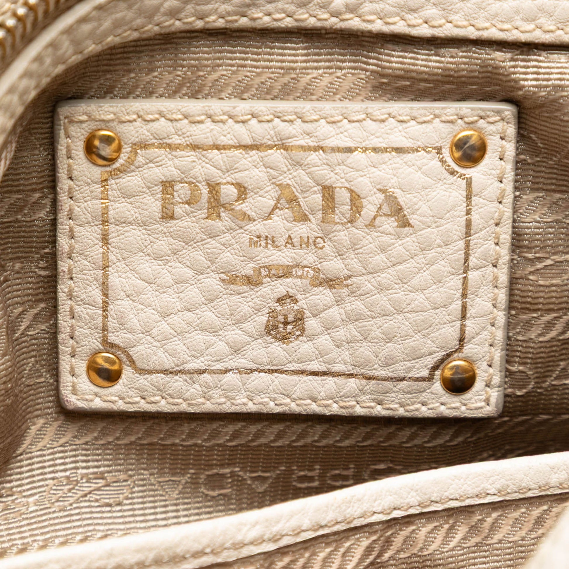 Prada Vitello Daino Trimmed Canvas Canapa Logo Satchel