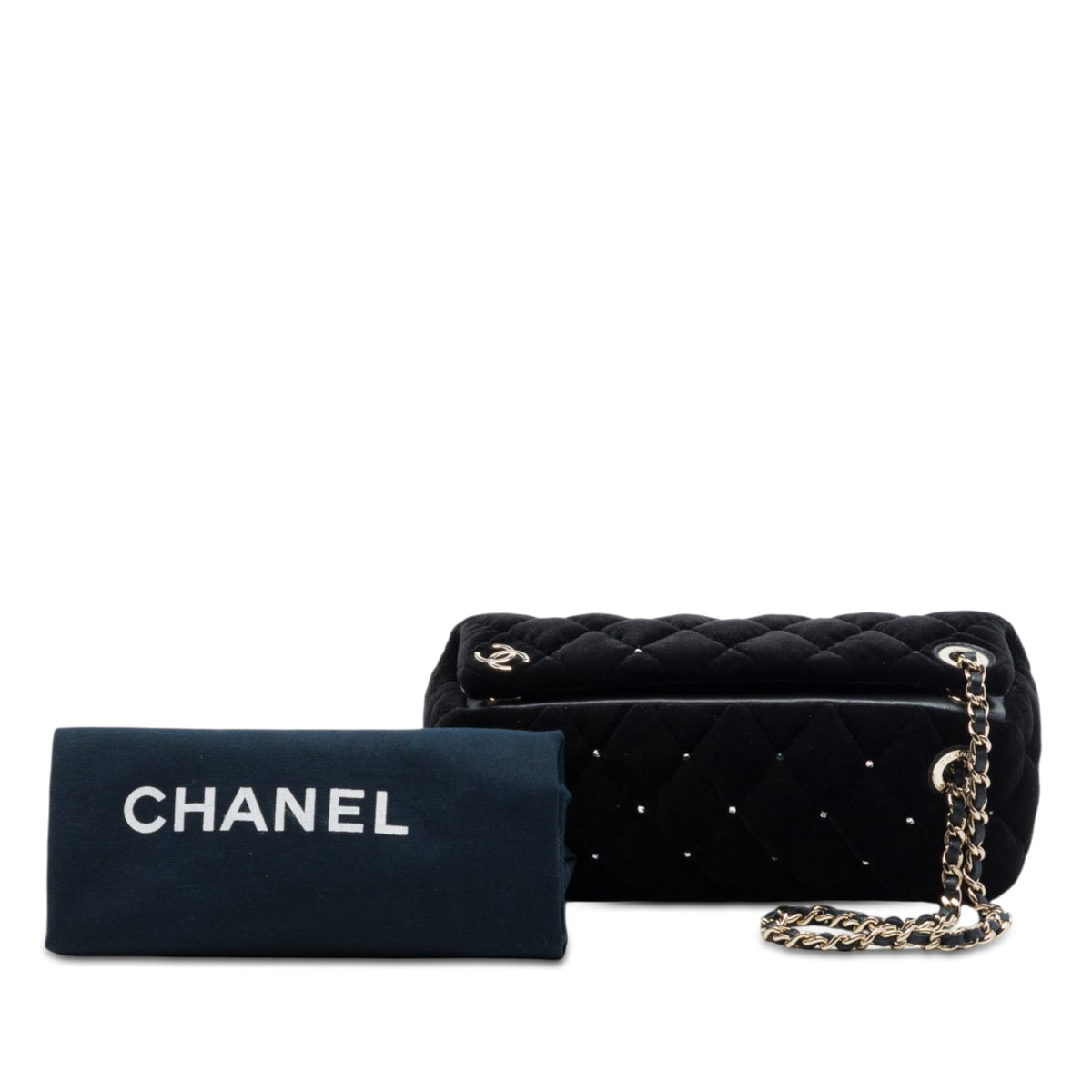 Chanel CC Quilted Velvet Crystal Wristlet Clutch