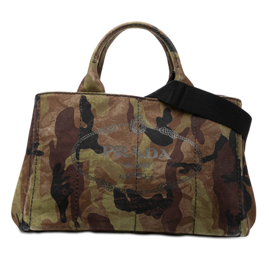 Prada Canvas Canapa Logo Camouflage Satchel