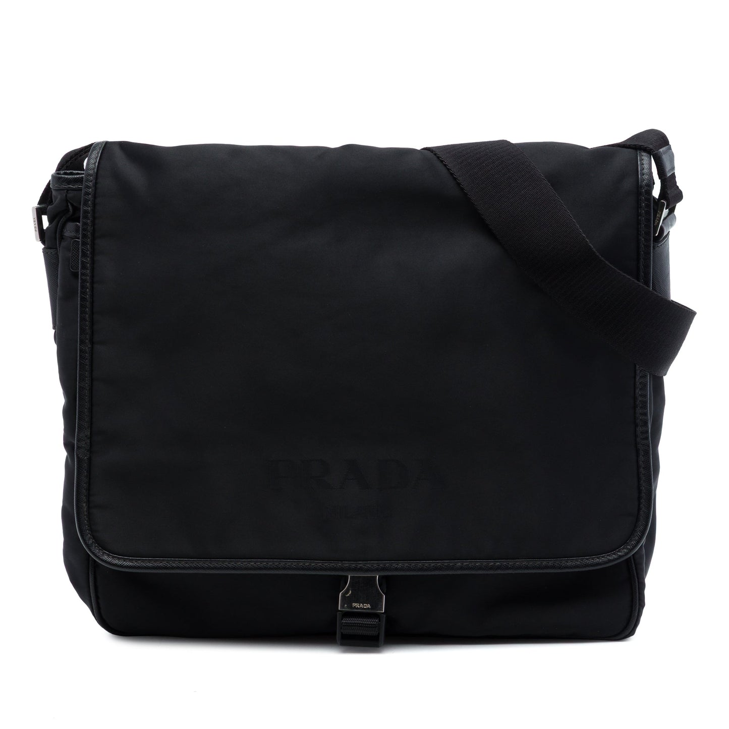 Prada Saffiano Trimmed Tessuto Buckle Messenger Bag