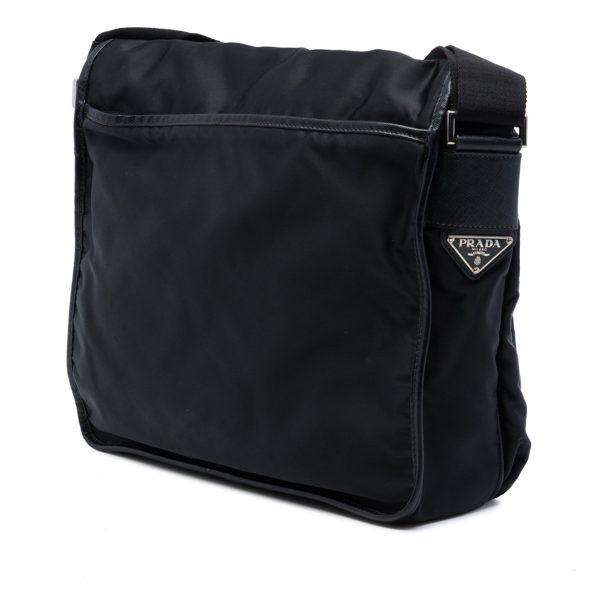 Prada Saffiano Trimmed Tessuto Buckle Messenger Bag