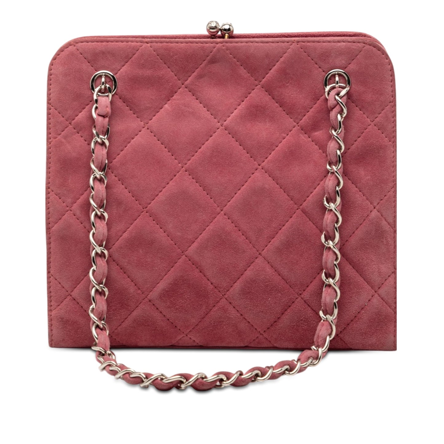 Chanel CC Quilted Suede Kiss Lock Handbag