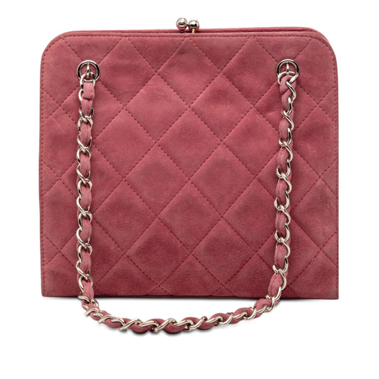 Chanel CC Quilted Suede Kiss Lock Handbag