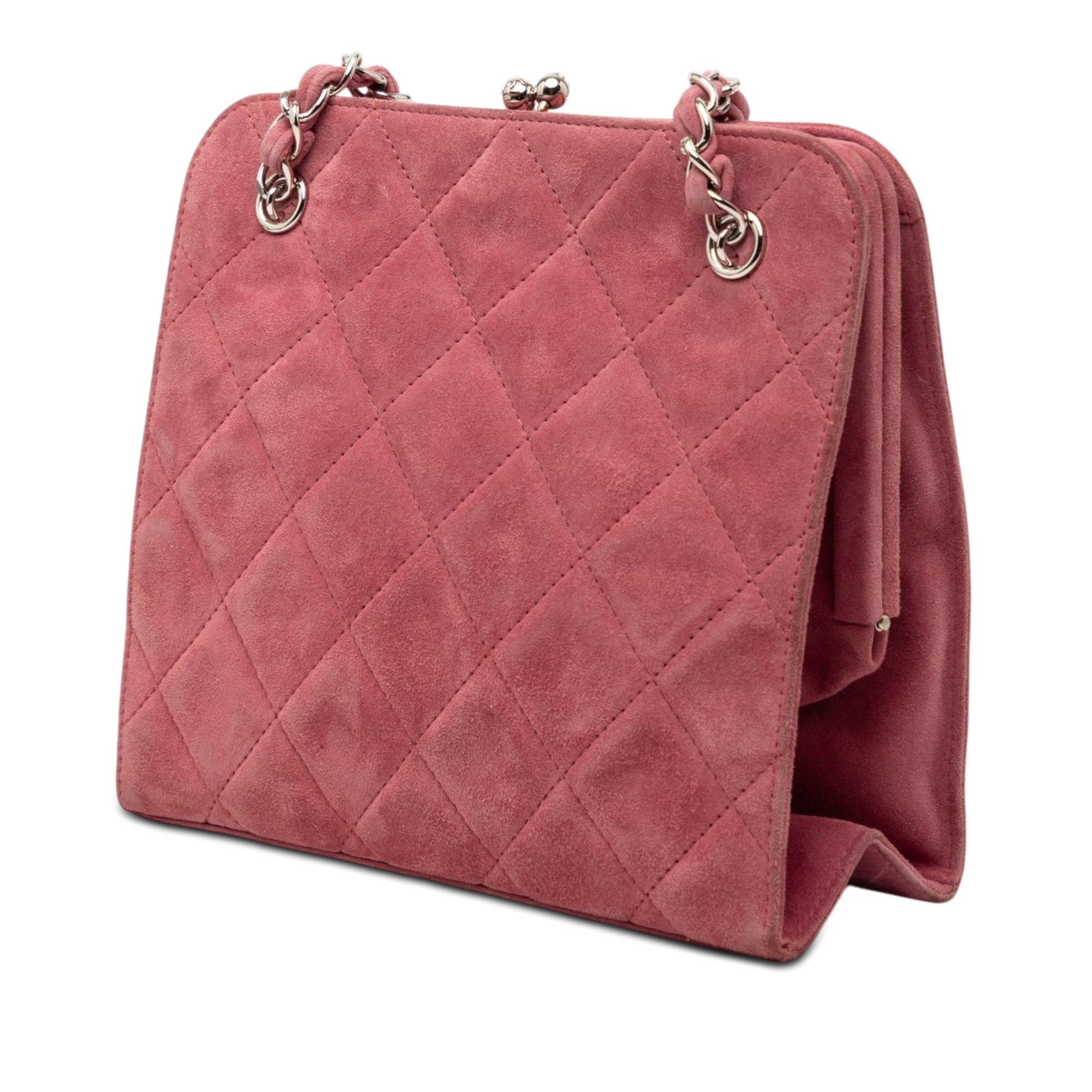 Chanel CC Quilted Suede Kiss Lock Handbag