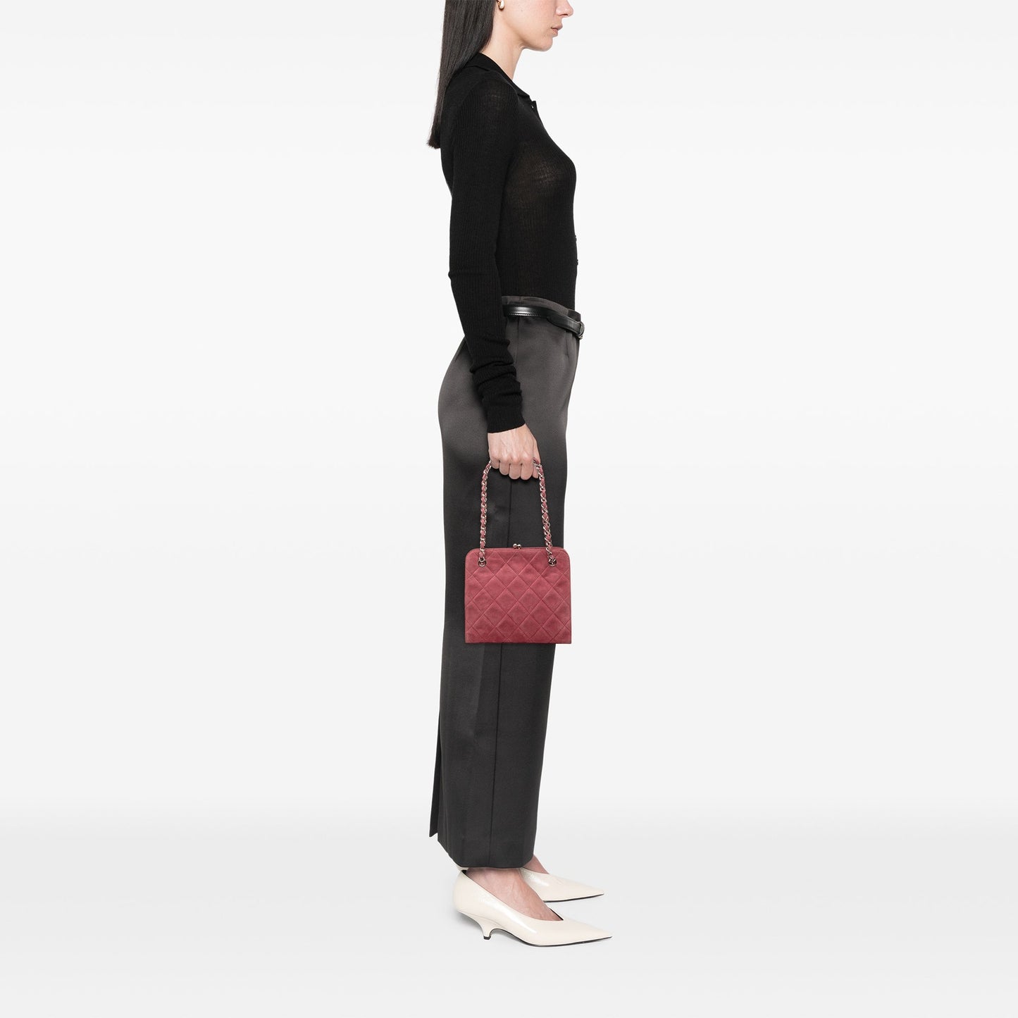 Chanel CC Quilted Suede Kiss Lock Handbag