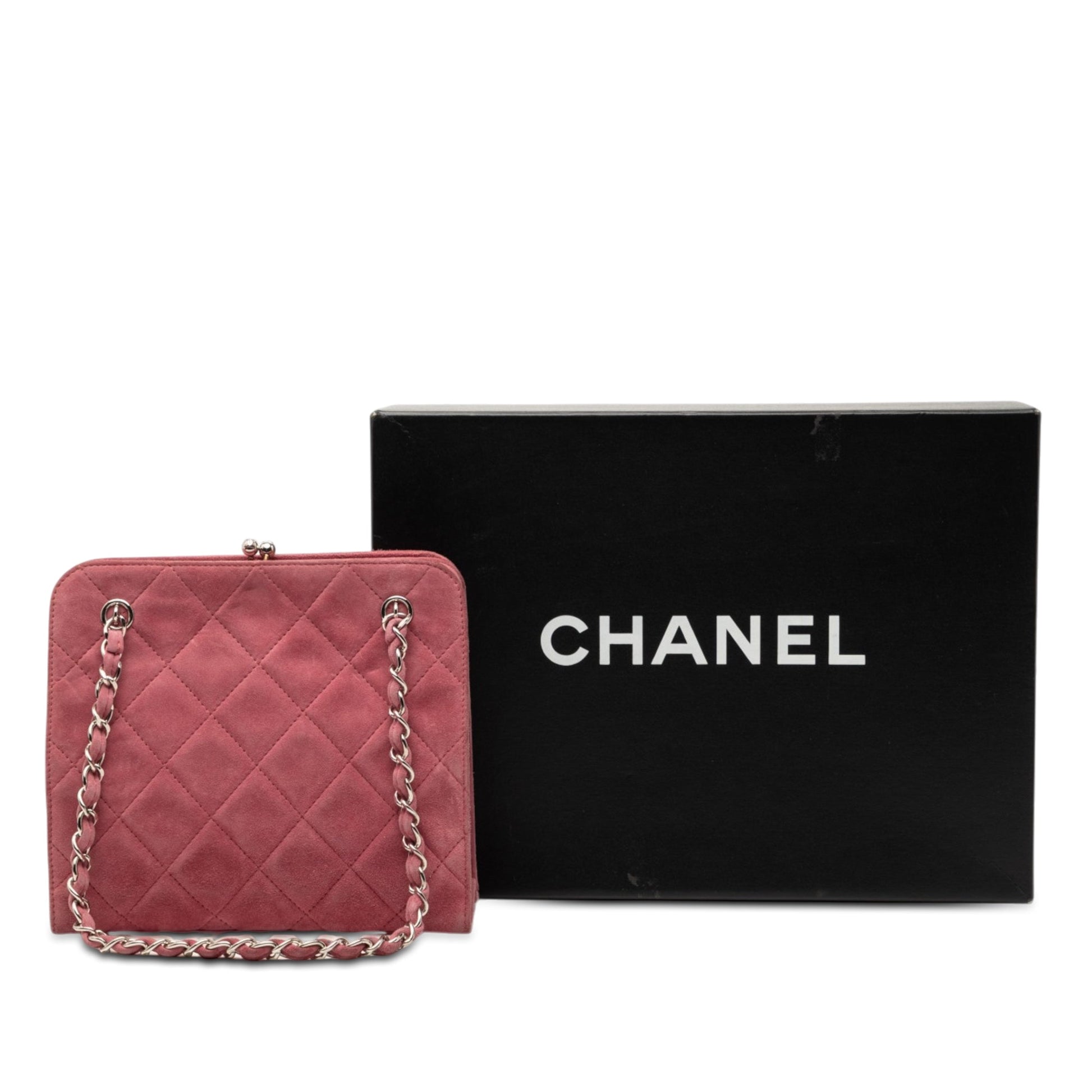 Chanel CC Quilted Suede Kiss Lock Handbag