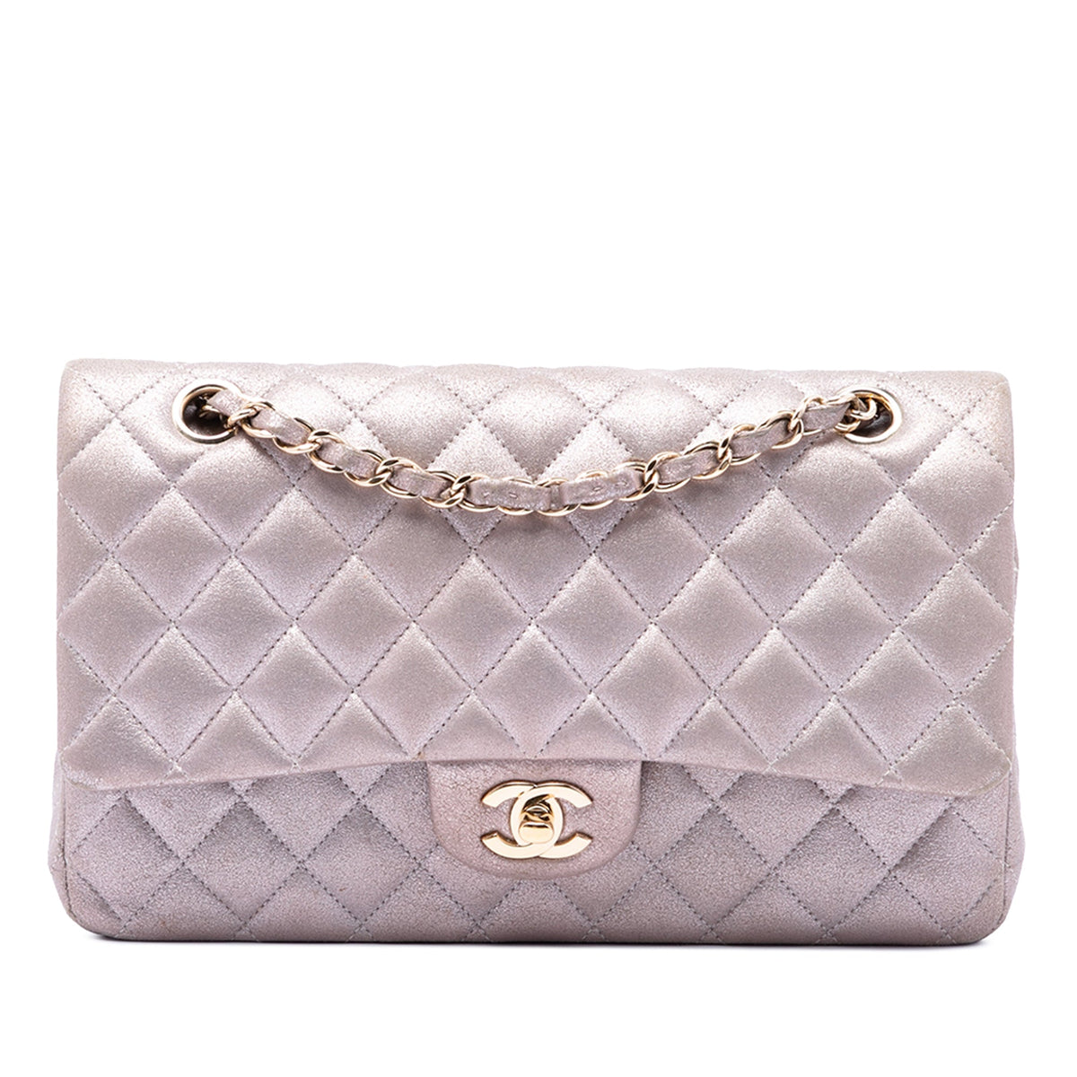 Chanel Medium Classic Iridescent Lambskin Double Flap — Pink