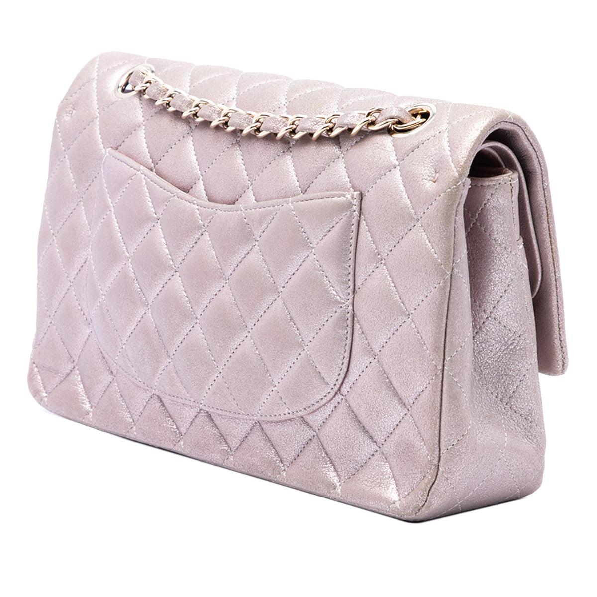 Chanel Medium Classic Iridescent Lambskin Double Flap — Pink