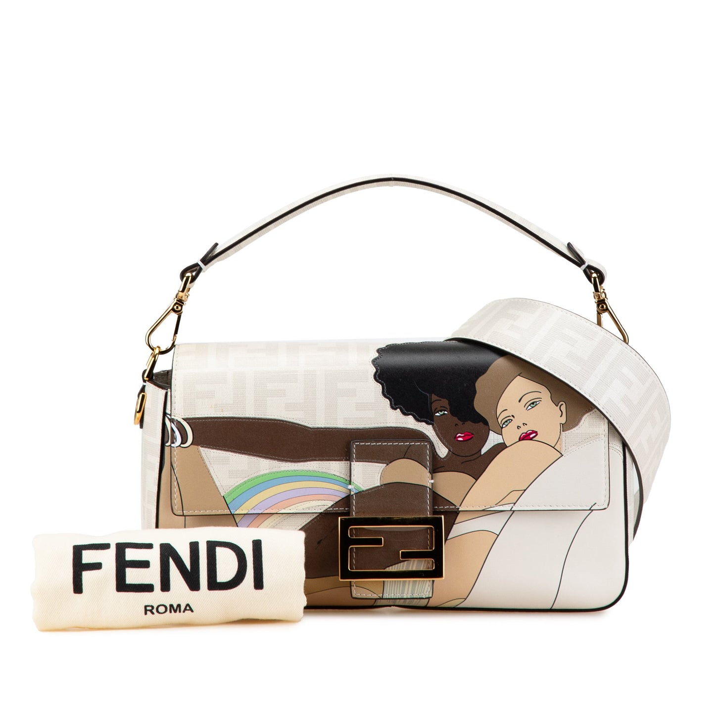 Fendi Zucca Graphic Print Coated Canvas Bikini Girls Baguette Satchel