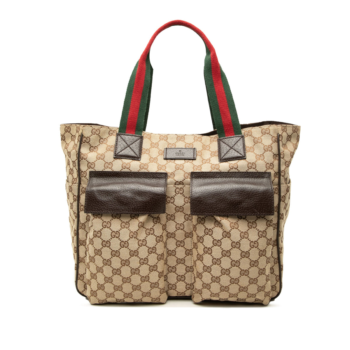 Gucci GG Canvas Web Double Pockets Tote