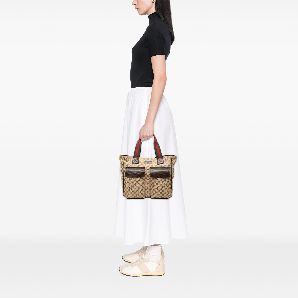 Gucci GG Canvas Web Double Pockets Tote