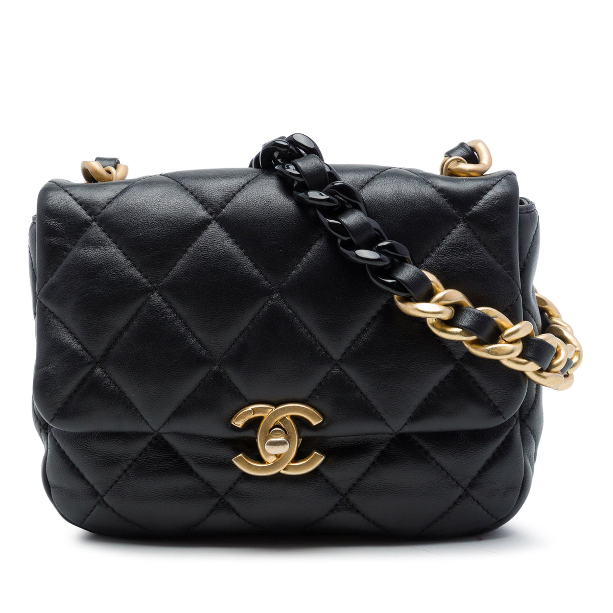 Chanel Mini Quilted Lambskin Lacquered Chain Flap — Black