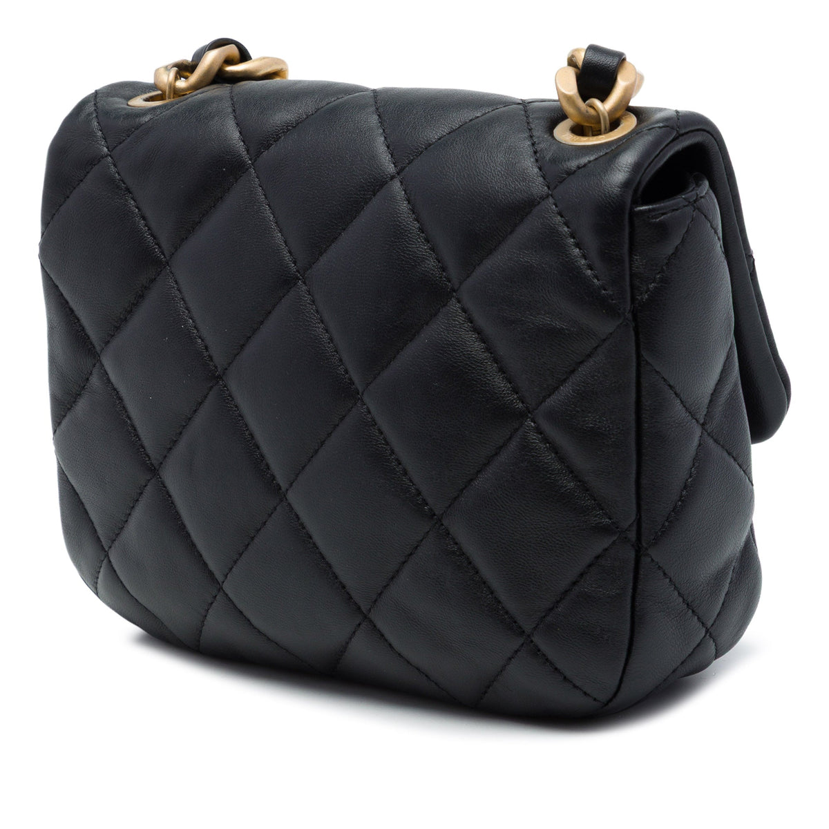 Chanel Mini Quilted Lambskin Lacquered Chain Flap — Black
