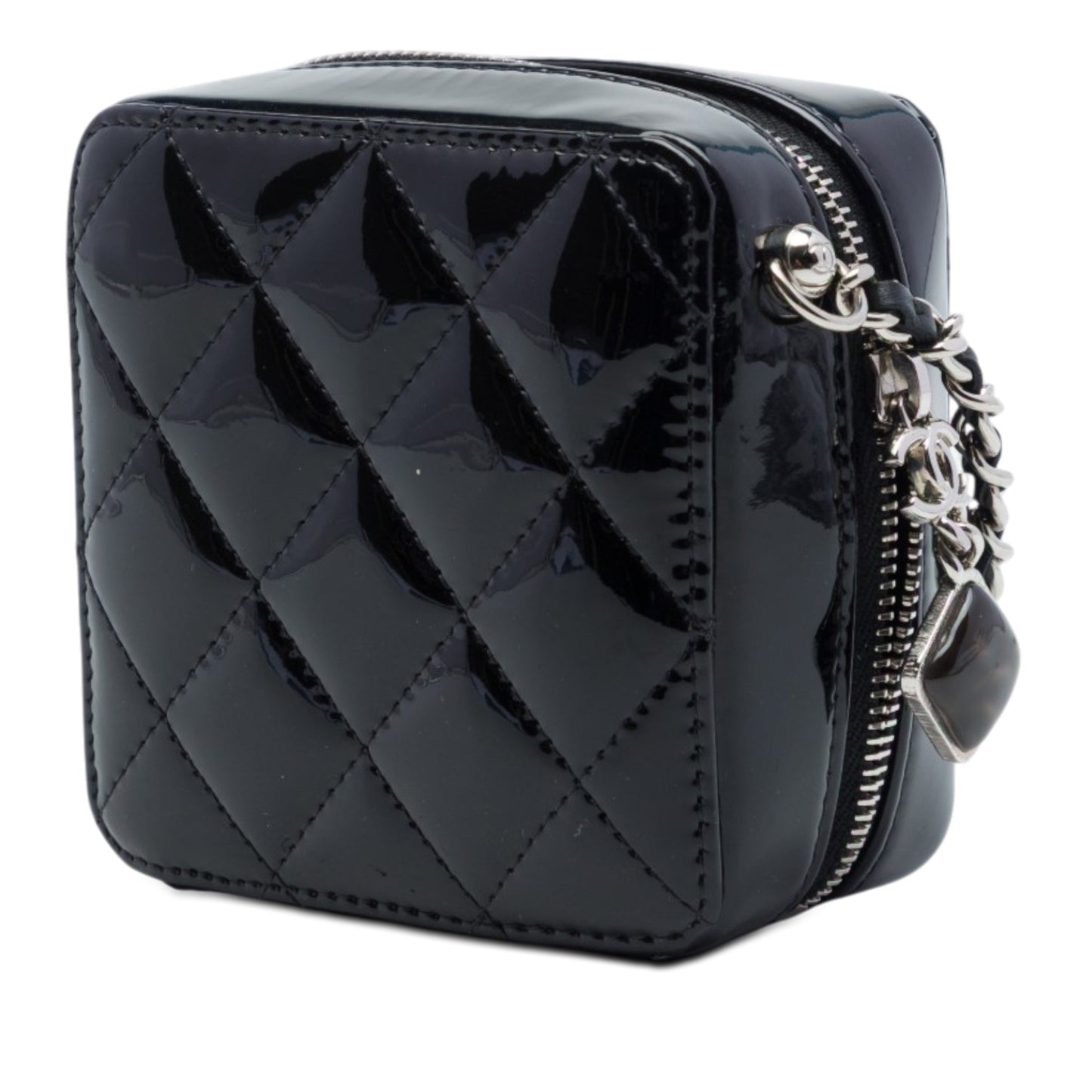 Chanel CC Quilted Patent Diamond Resin Clutch With Chain
