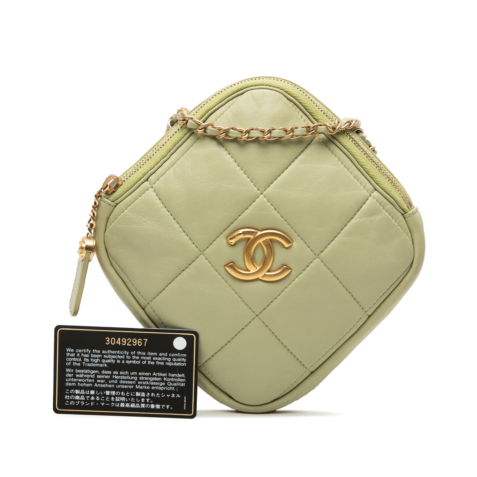 Chanel CC Quilted Lambskin Diamond Clutch with Chain