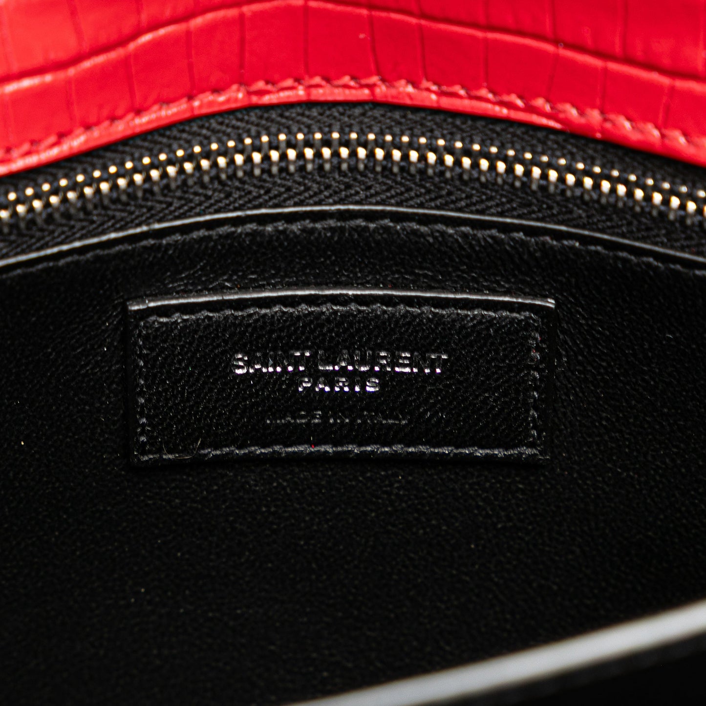 Saint Laurent Croc Embossed Leather Monogram Cassandra Clasp Bag