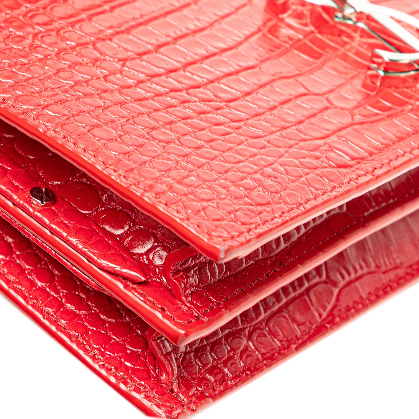 Saint Laurent Croc Embossed Leather Monogram Cassandra Clasp Bag