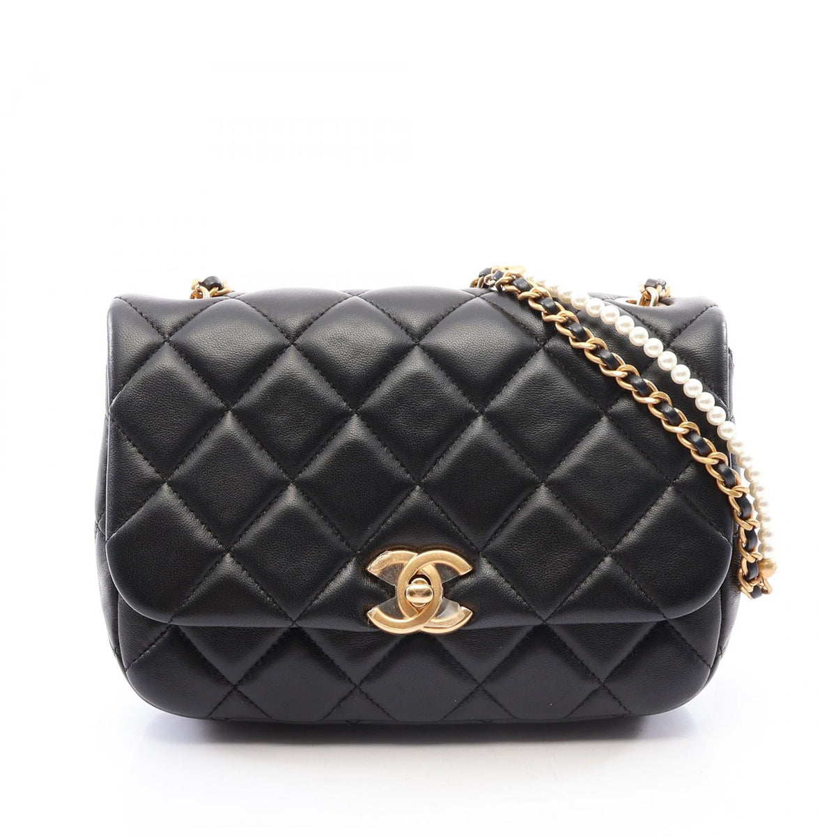 Chanel Quilted Lambskin Pearl Medallion Flap — Black