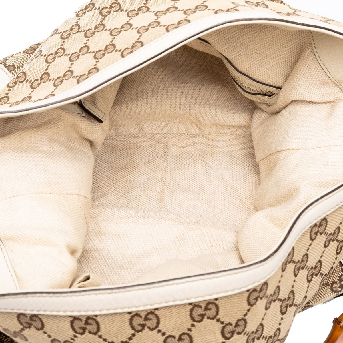 Gucci GG Canvas Bamboo Diana Satchel — Beige