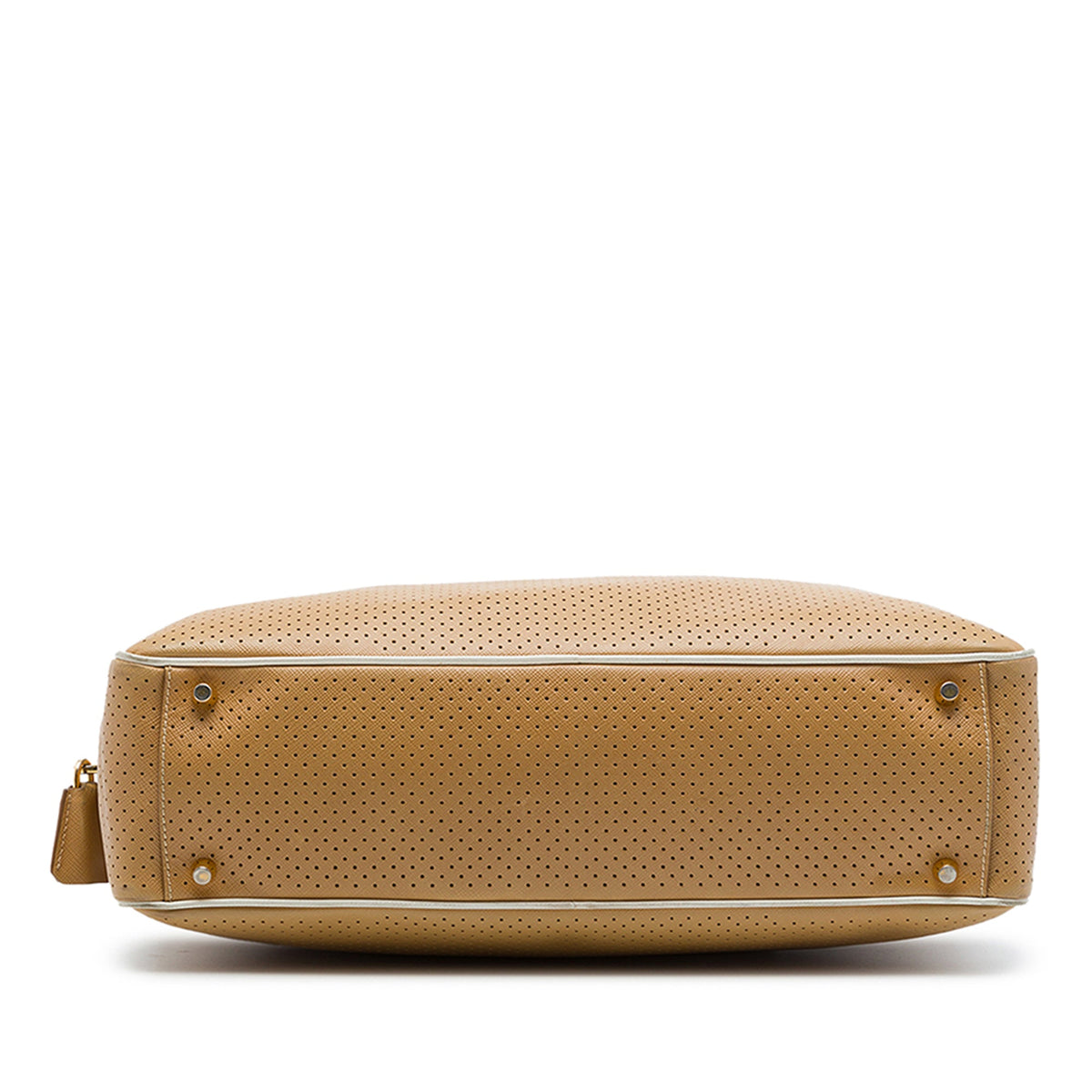 Prada Perforated Saffiano Lux Bauletto Top Handle Bag — Brown
