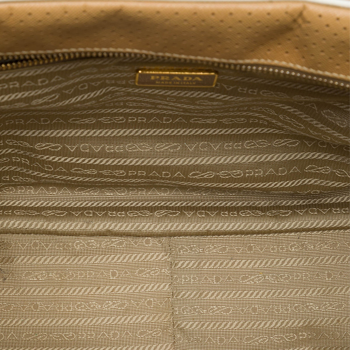 Prada Perforated Saffiano Lux Bauletto Top Handle Bag — Brown