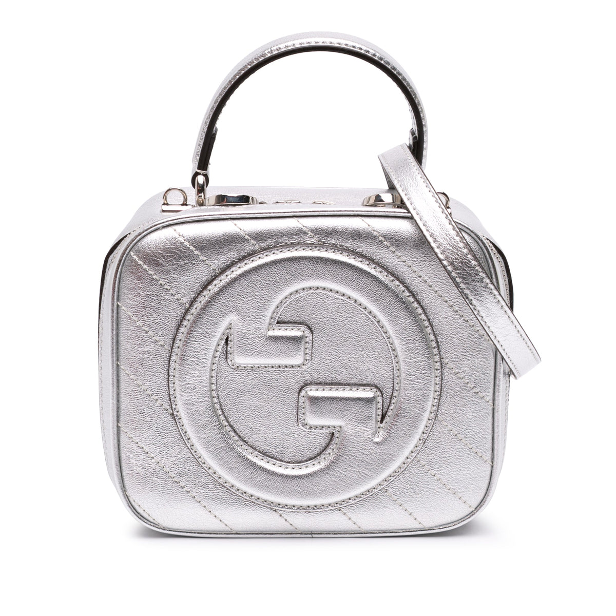 Gucci Matelasse Metallic Calfskin Blondie Top Handle Satchel — Silver