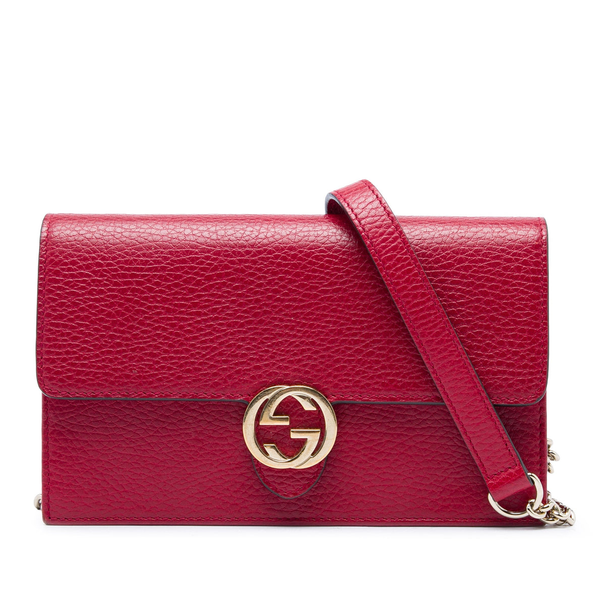 Gucci Dollar Calfskin Interlocking G Wallet on Chain — Red