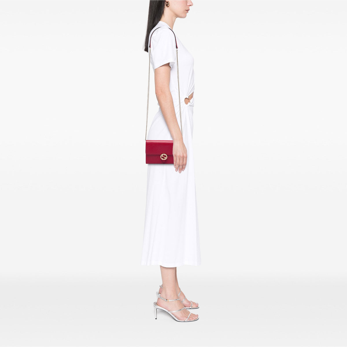 Gucci Dollar Calfskin Interlocking G Wallet on Chain — Red