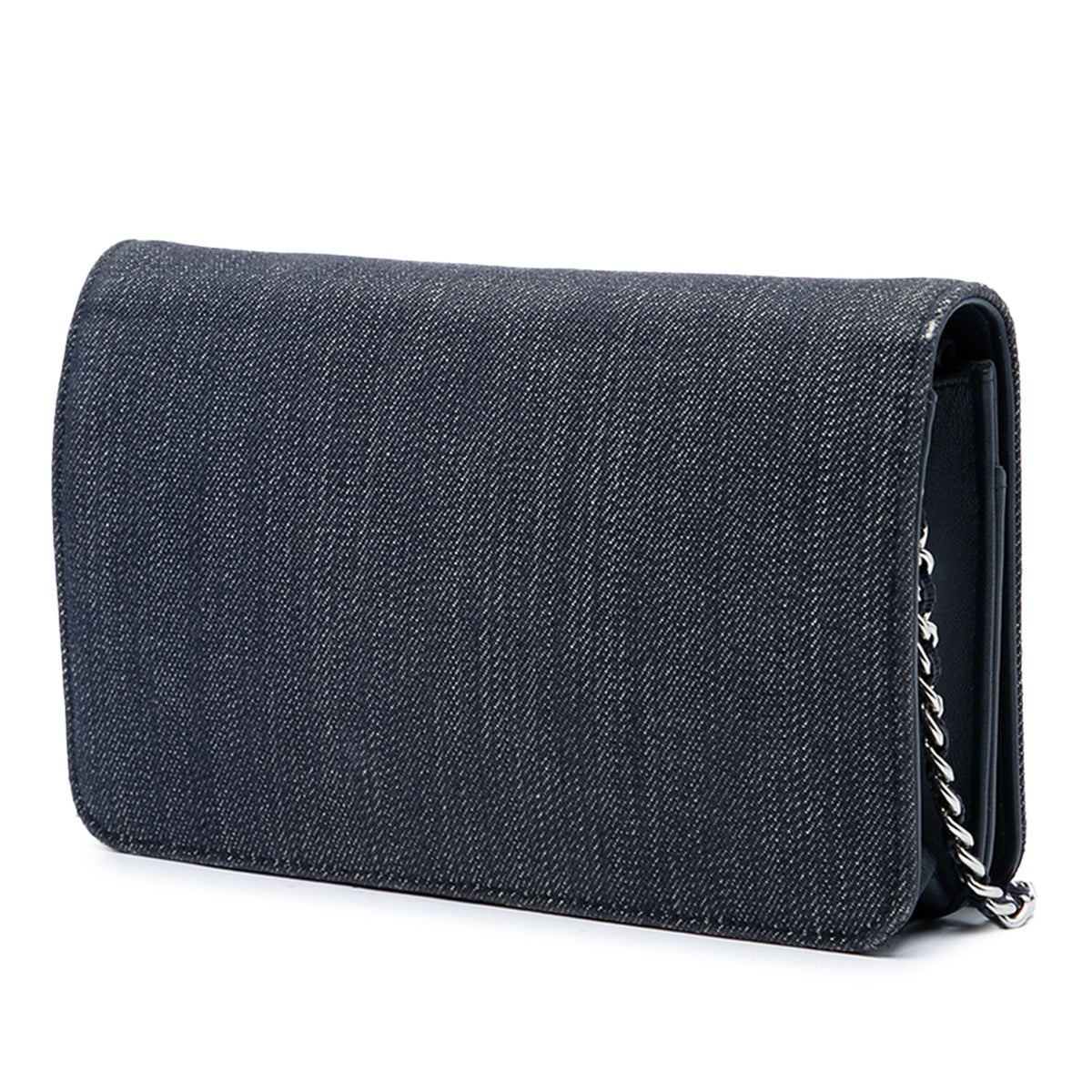 Chanel Denim Deauville Wallet On Chain — Blue