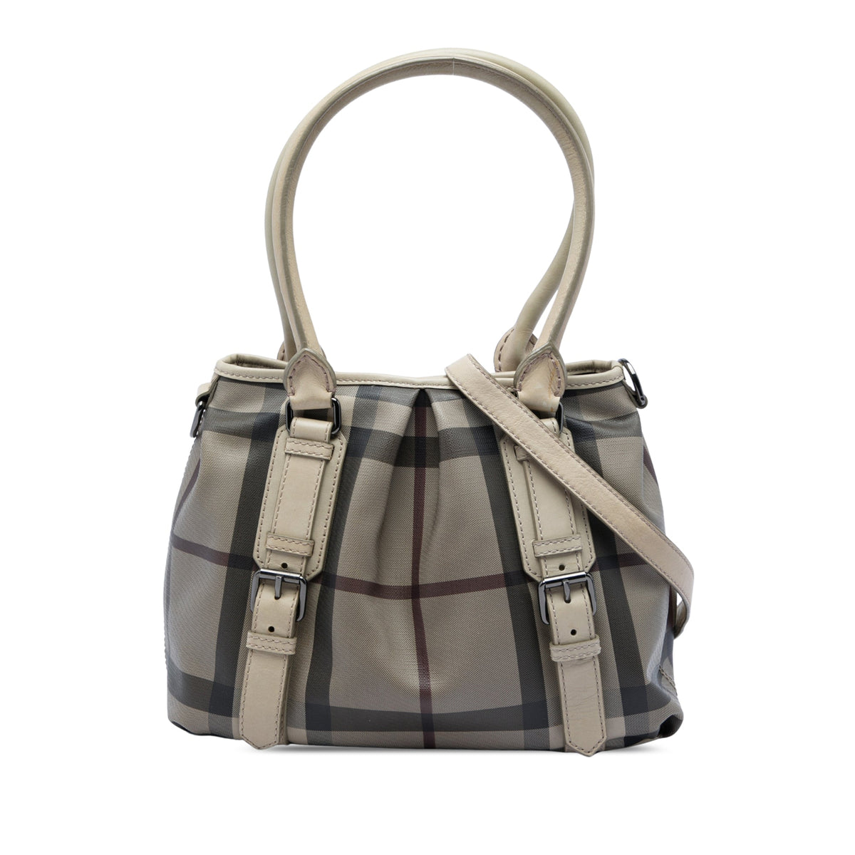 Burberry Small Smoke Check Coated Canvas Northfield Satchel — Gray