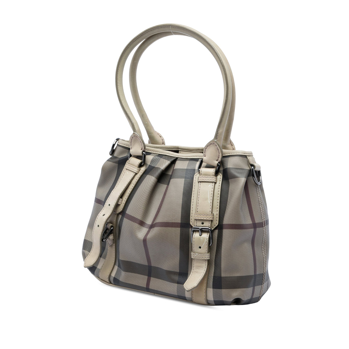 Burberry Small Smoke Check Coated Canvas Northfield Satchel — Gray