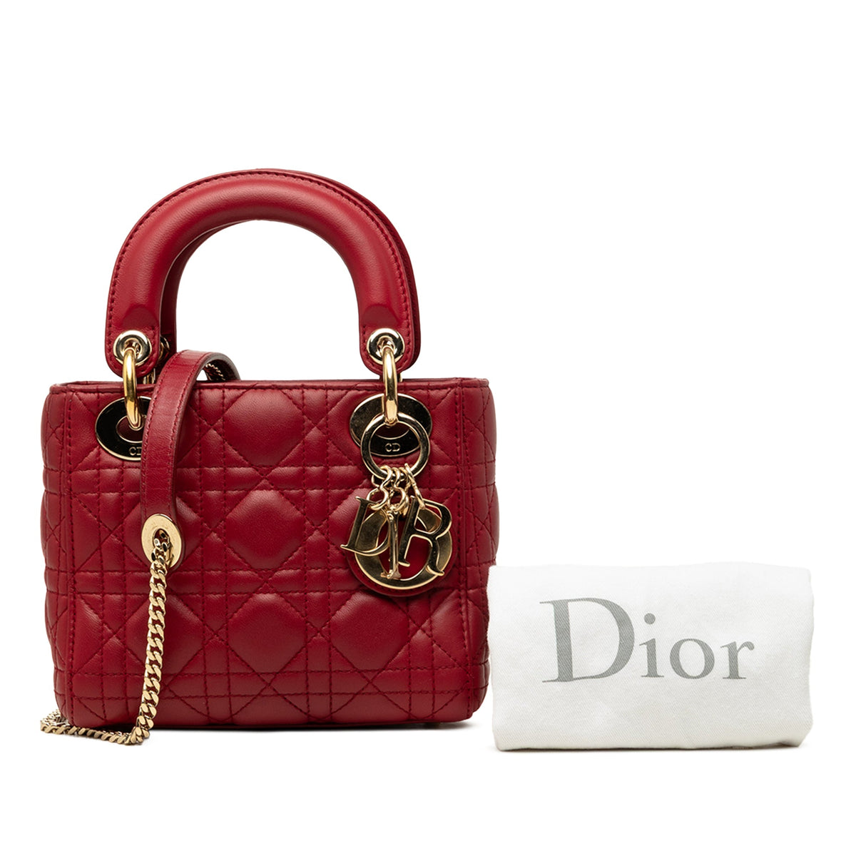 Dior Mini Lambskin Cannage Lady Dior — Red
