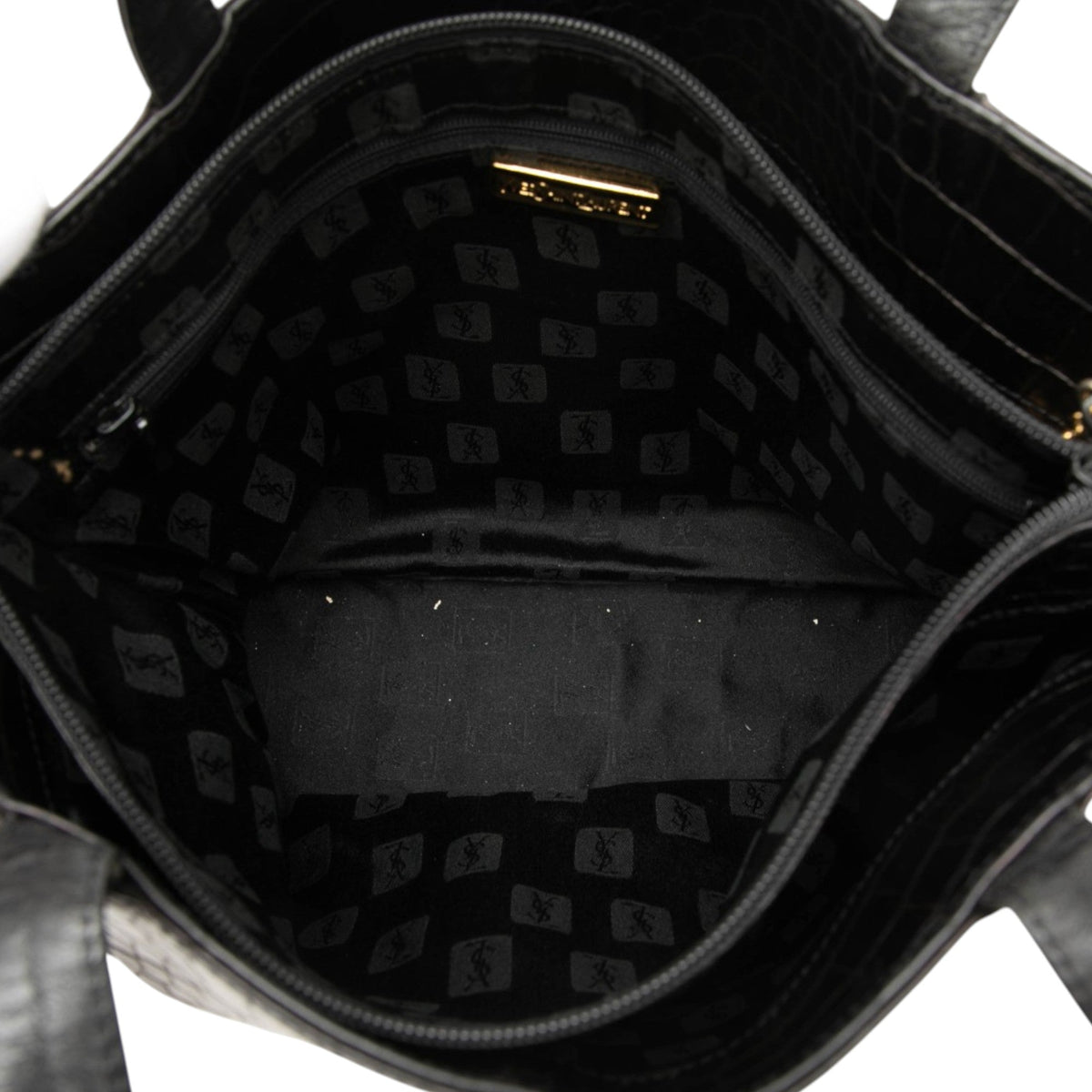 Saint Laurent Croc Embossed Leather Tote — Black