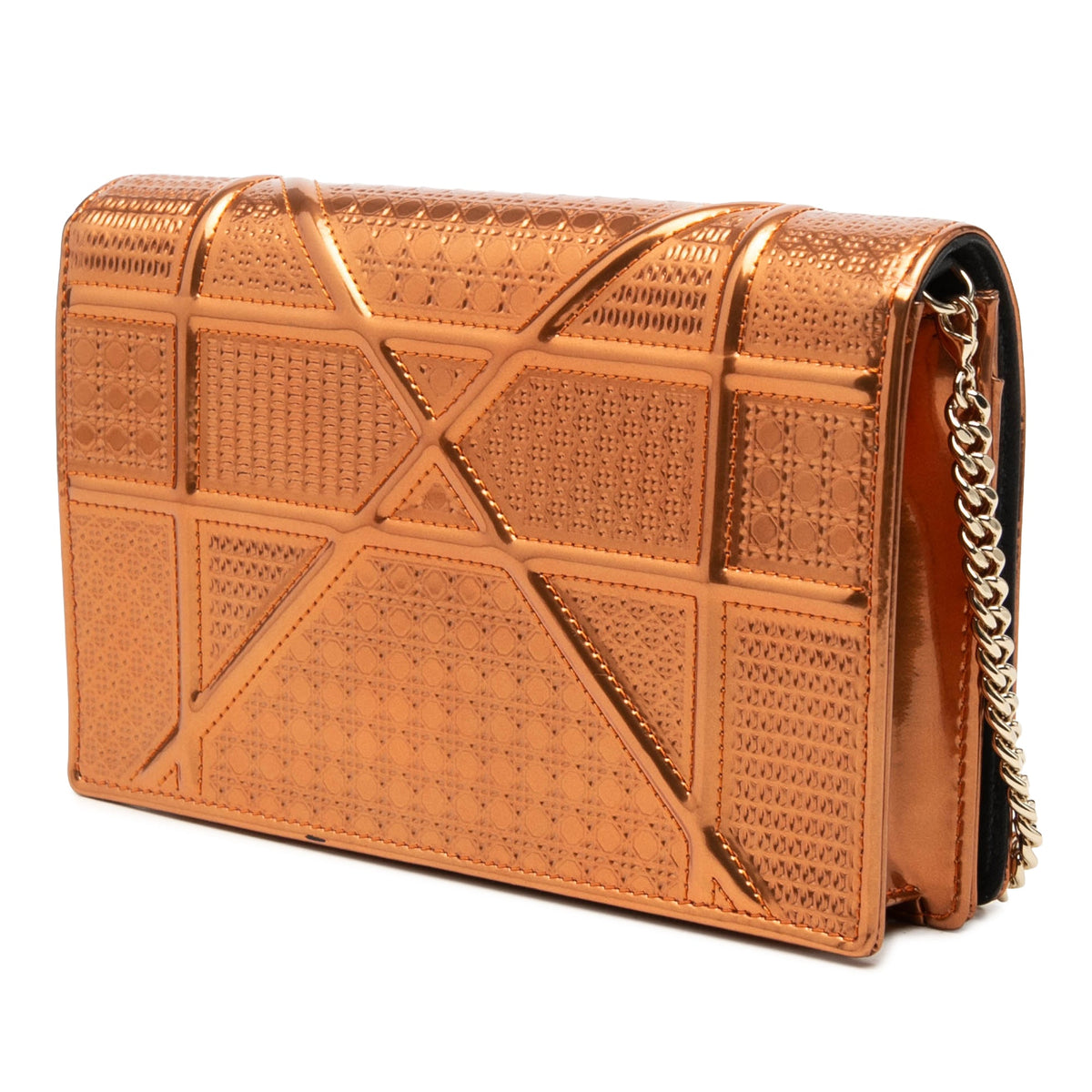 Dior Metallic Patent Microcannage Diorama Wallet on Chain
