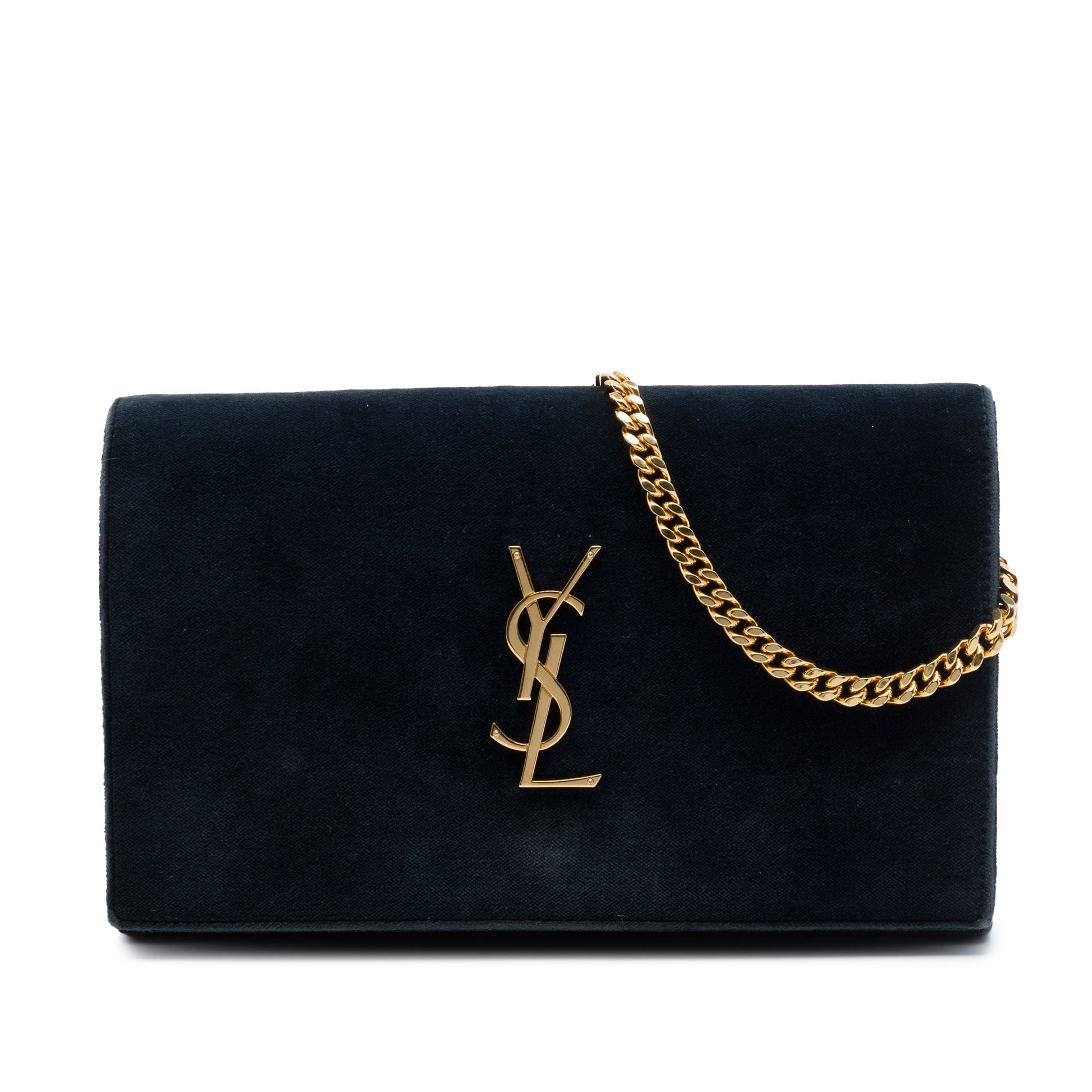 Saint Laurent Suede Monogram Kate Chain Wallet