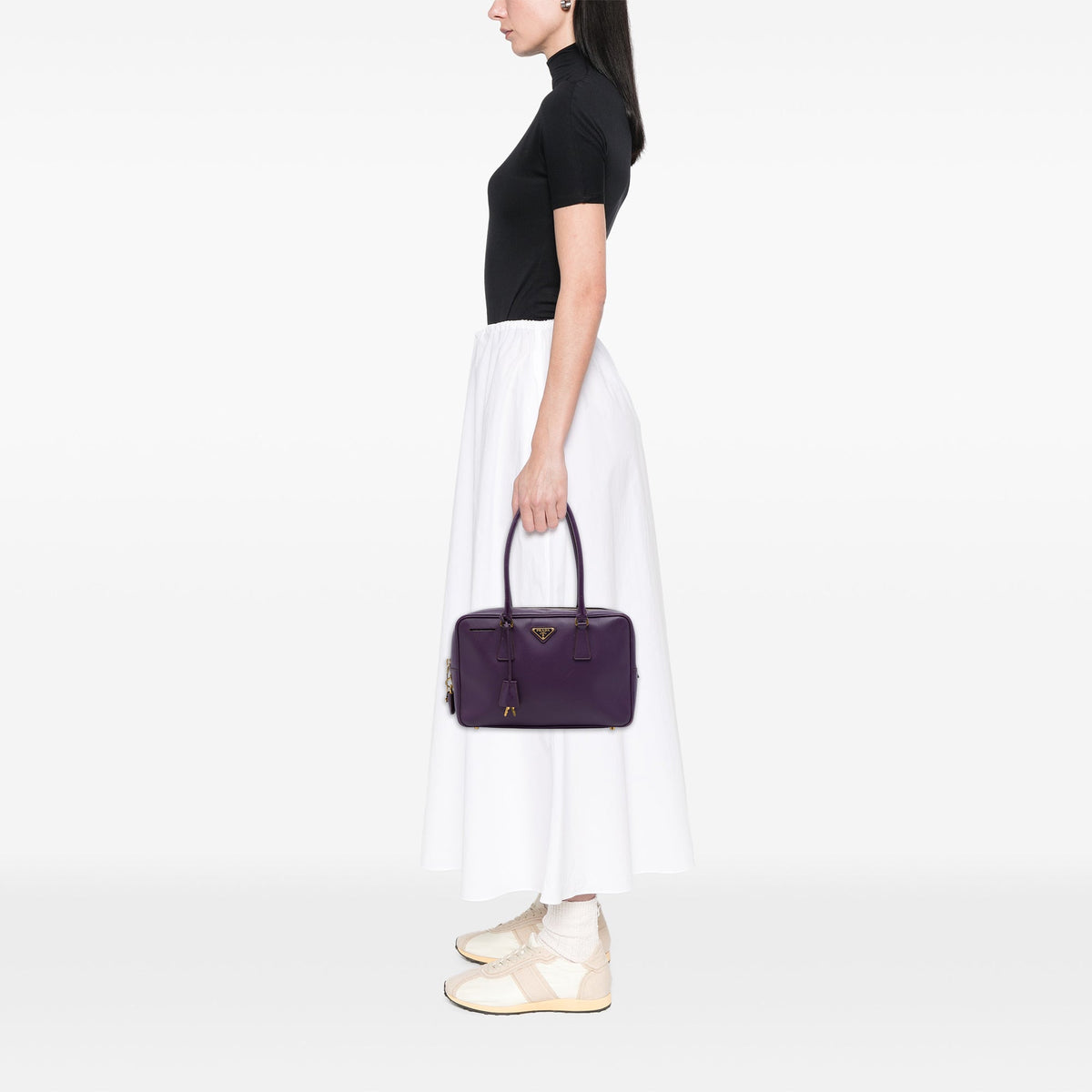 Prada Saffiano Lux Bauletto Top Handle Bag — Purple