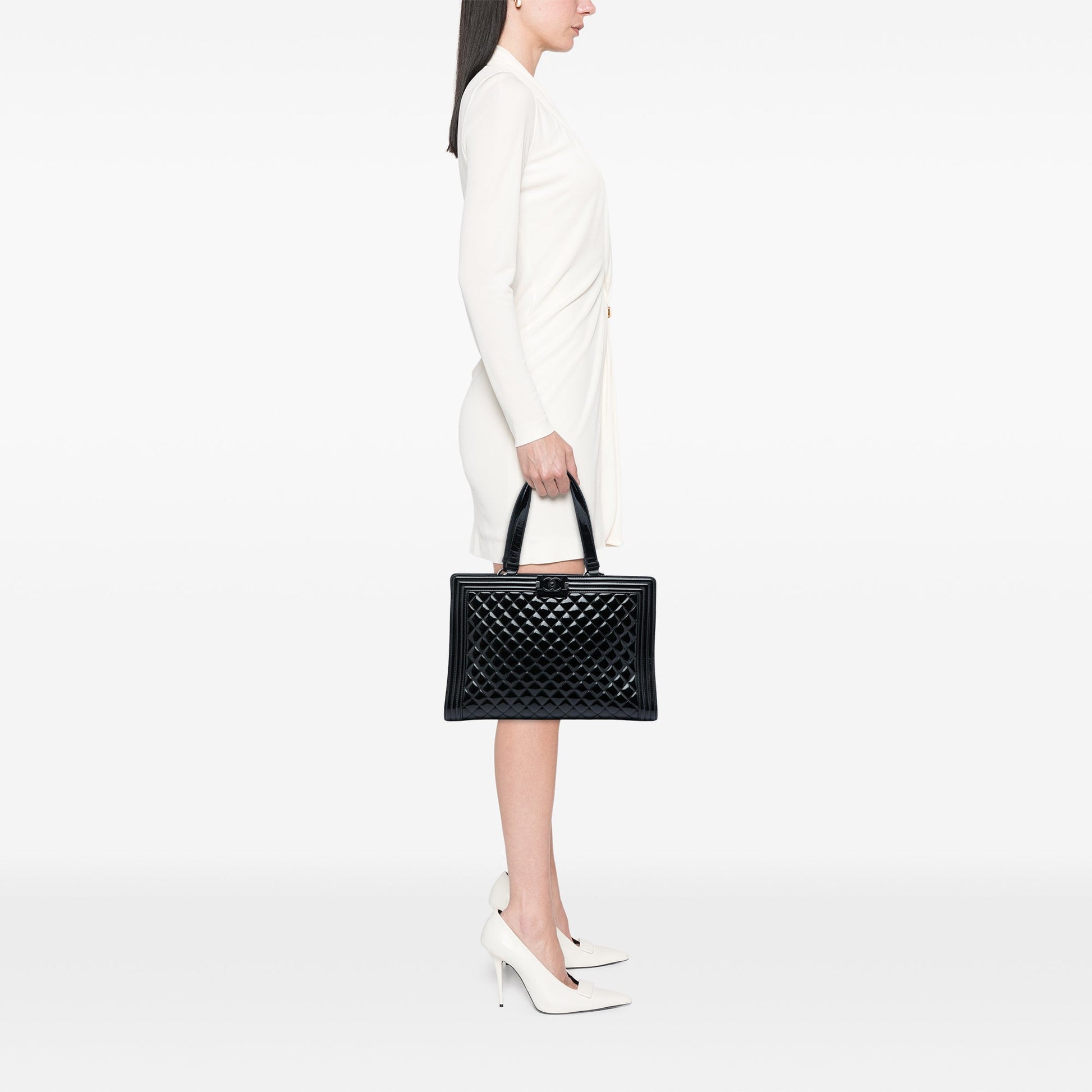 Chanel Large Quilted Patent Boy Shopping Tote