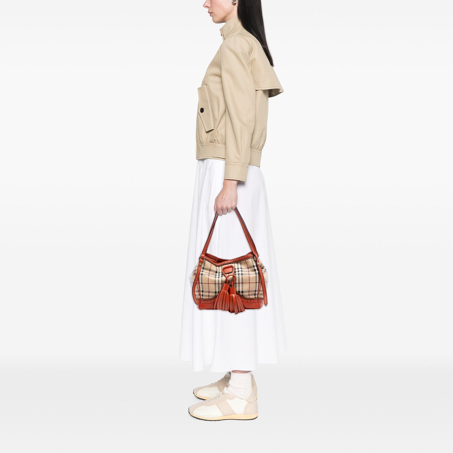 Small Haymarket Check Coated Canvas Brogue Tassel Tote