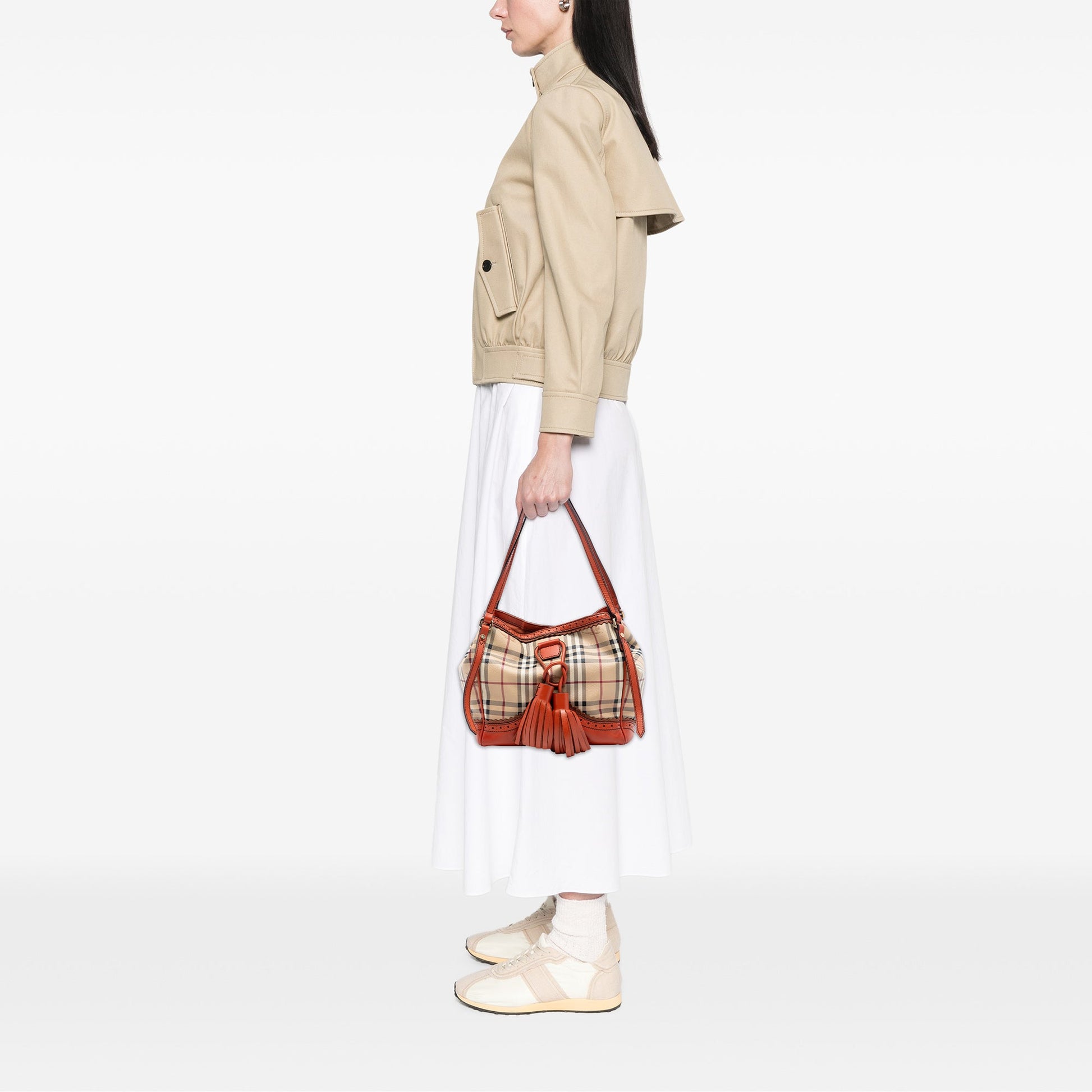 Small Haymarket Check Coated Canvas Brogue Tassel Tote