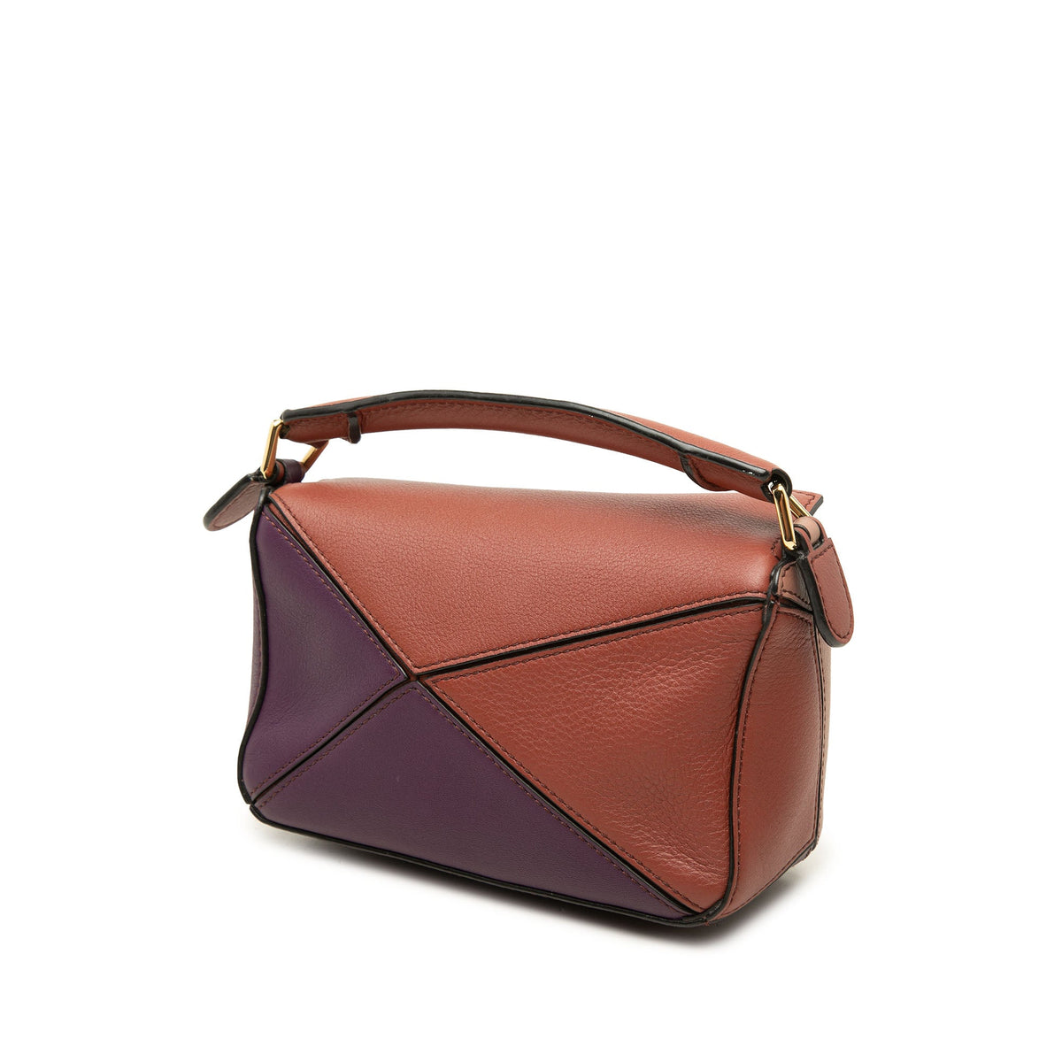 LOEWE Mini Tricolor Calfskin Puzzle Satchel — Brown