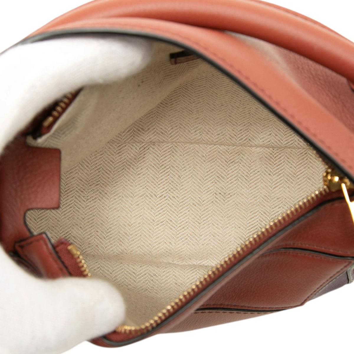 LOEWE Mini Tricolor Calfskin Puzzle Satchel — Brown