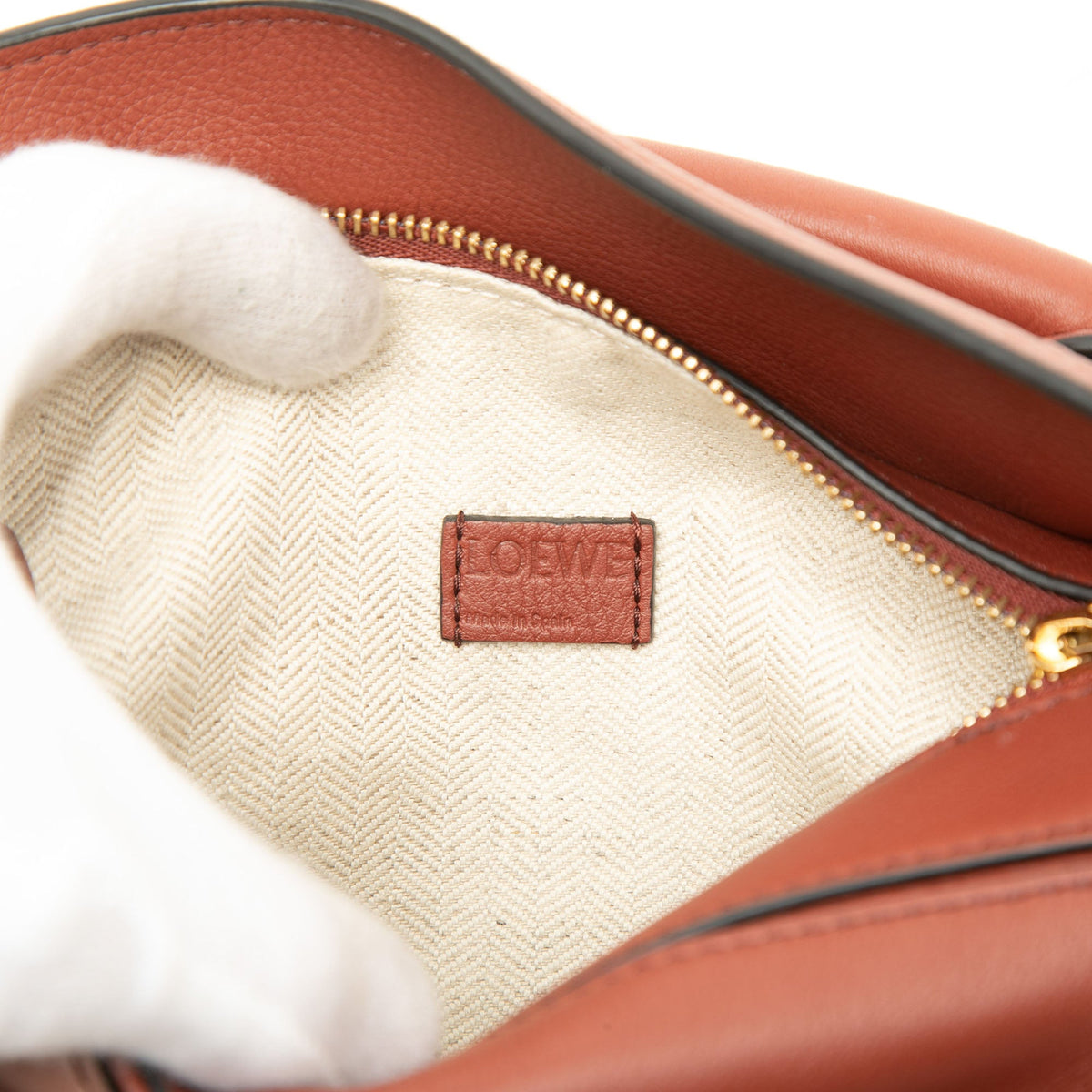 LOEWE Mini Tricolor Calfskin Puzzle Satchel — Brown