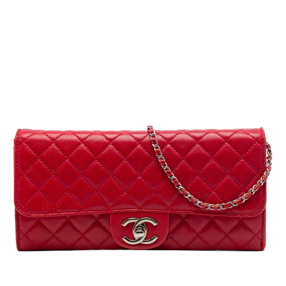 Chanel Classic Lambskin East West Wallet on Chain — Red