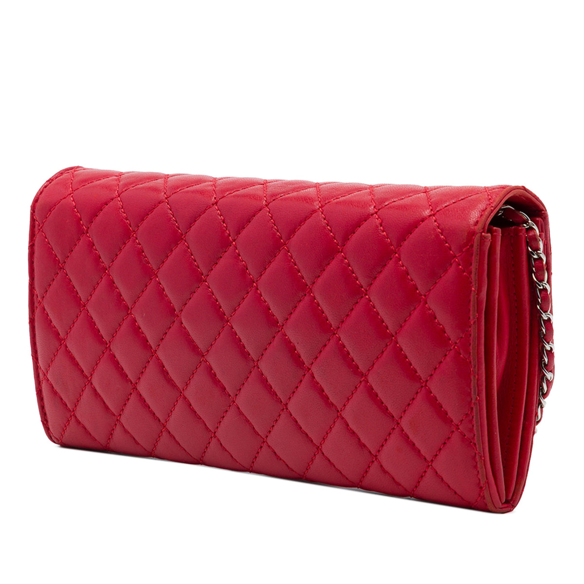 Chanel Classic Lambskin East West Wallet on Chain — Red