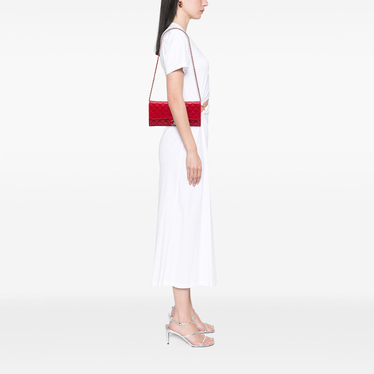 Chanel Classic Lambskin East West Wallet on Chain — Red