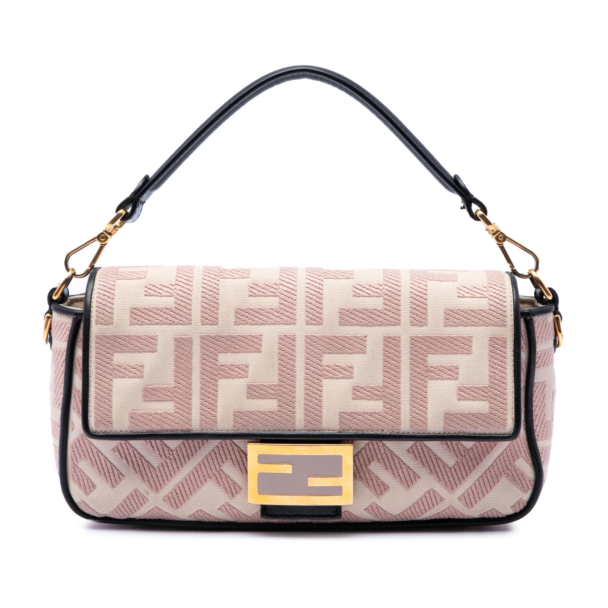 Fendi Zucca Embroidered Canvas Baguette Satchel
