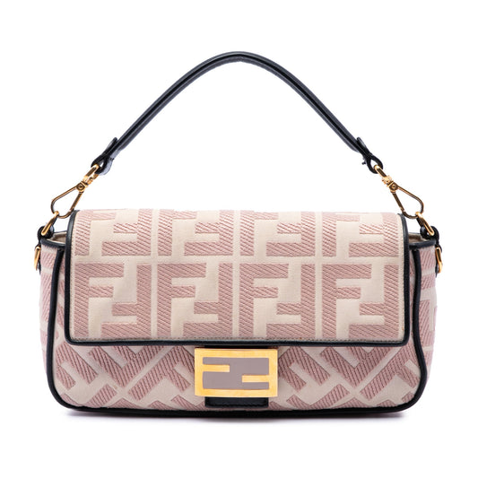 Fendi Zucca Embroidered Canvas Baguette Satchel