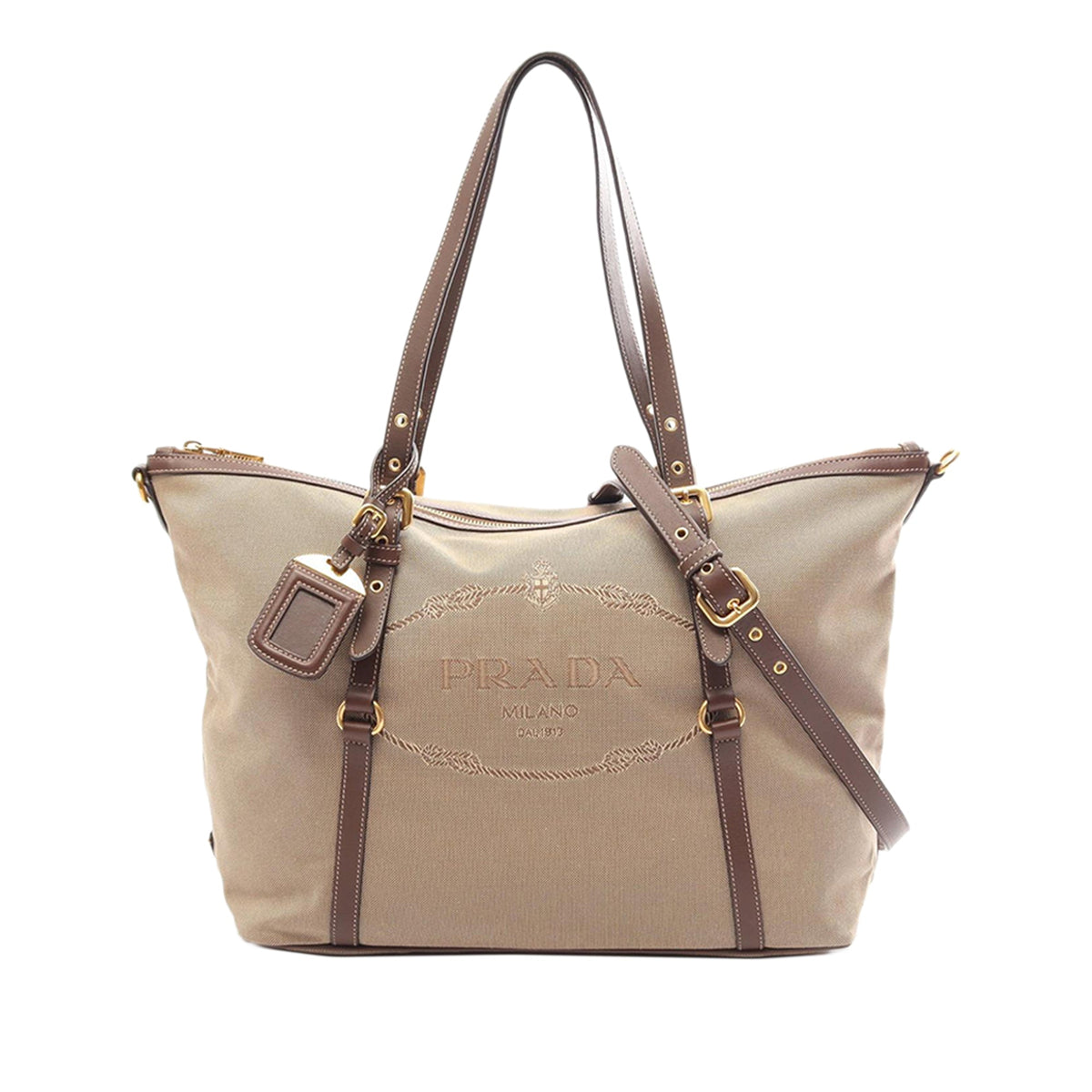 Prada Canvas Canapa Logo Satchel — Beige